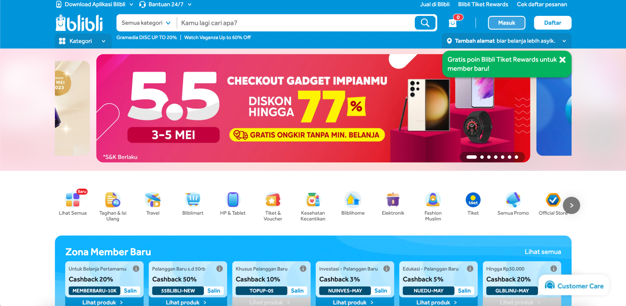 E-Commerce Platform Blibli's Homepage | Wallex