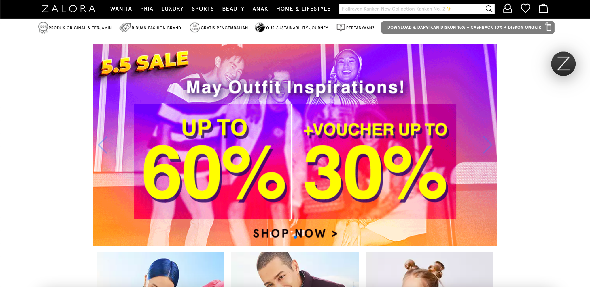 E-Commerce Platform Zalora Indonesia's Homepage | Wallex