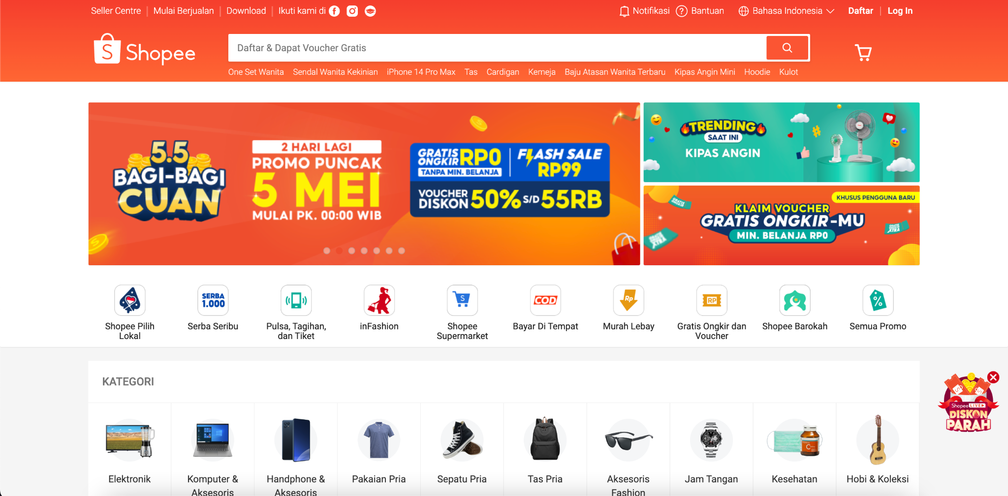 E-Commerce Platform Shopee Indonesia's Homepage | Wallex